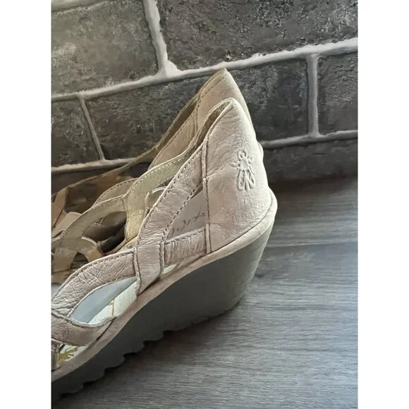 Fly London Yadi Wedge Taupe Suede Slip On Open Toe Cut out Shoe Euro 38 US 7 - Picture 8 of 16